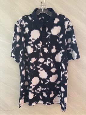 G/Fore Men’s XL Blue/White Blur Floral Tech Twilight Performance Polo Shirt